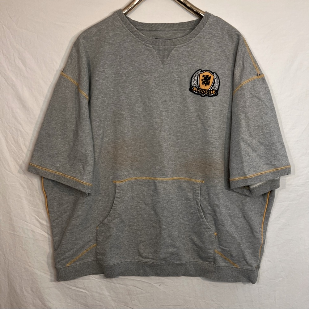 COOGI Basics Gray Short Sleeve Crew Neck Sweater With Patch 5XL But Has Flaws